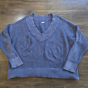 Aerie Women's Deep Blue V-Neck Sweater Oversized 100% Cotton size XL